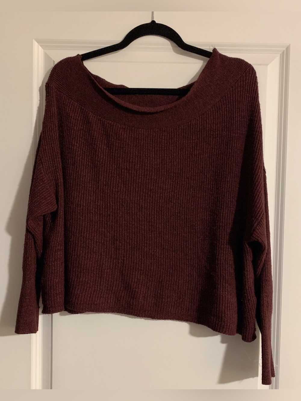 Free People Off-the-Shoulder Ribbed Sweater in Burgundy